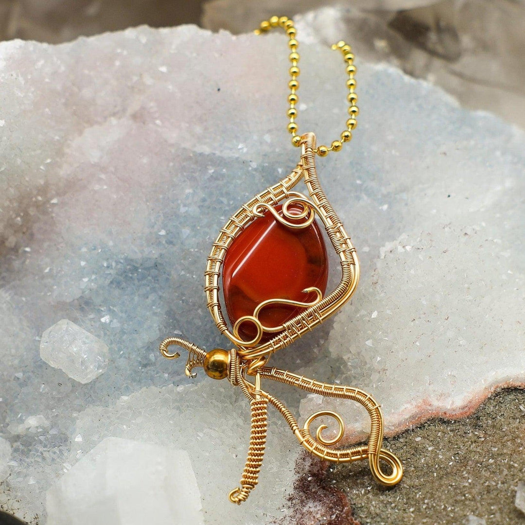 Carnelian Butterfly Wire Wrap Pendant - 3"