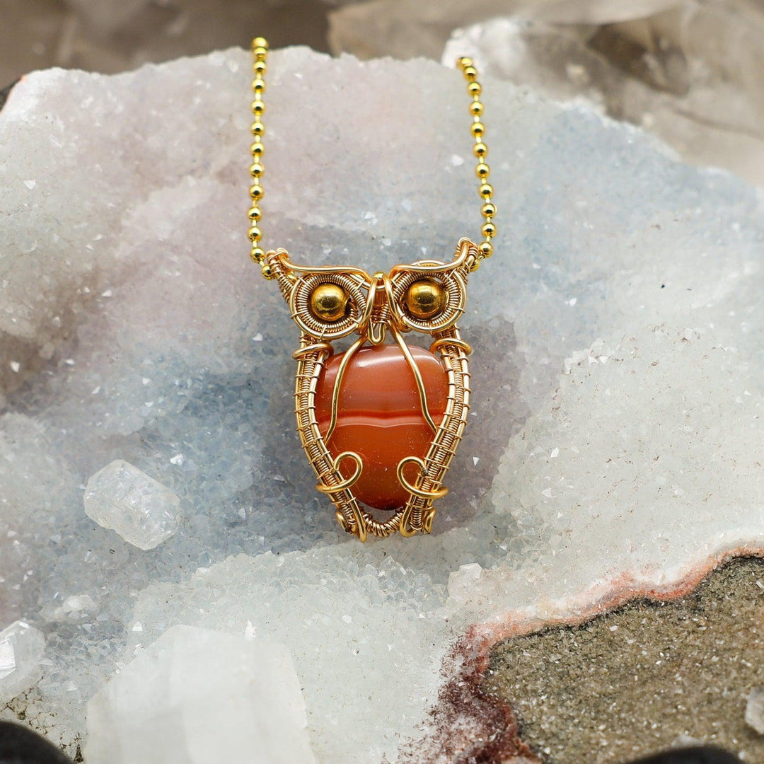 Carnelian 'Owl' Wire Wrap Pendant - 1.55"