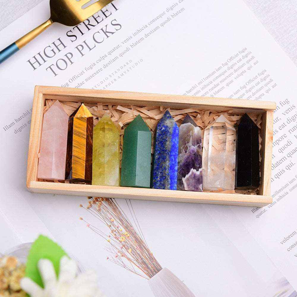 Chakra +1 Crystals Tower Set in Wood Gift Box