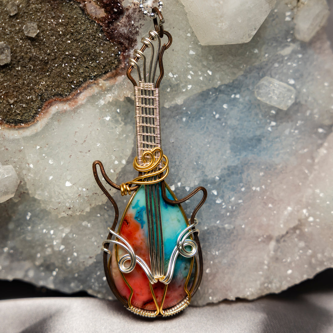 Chakra Agate "Guitar" Wire Wrap Crystal Pendant