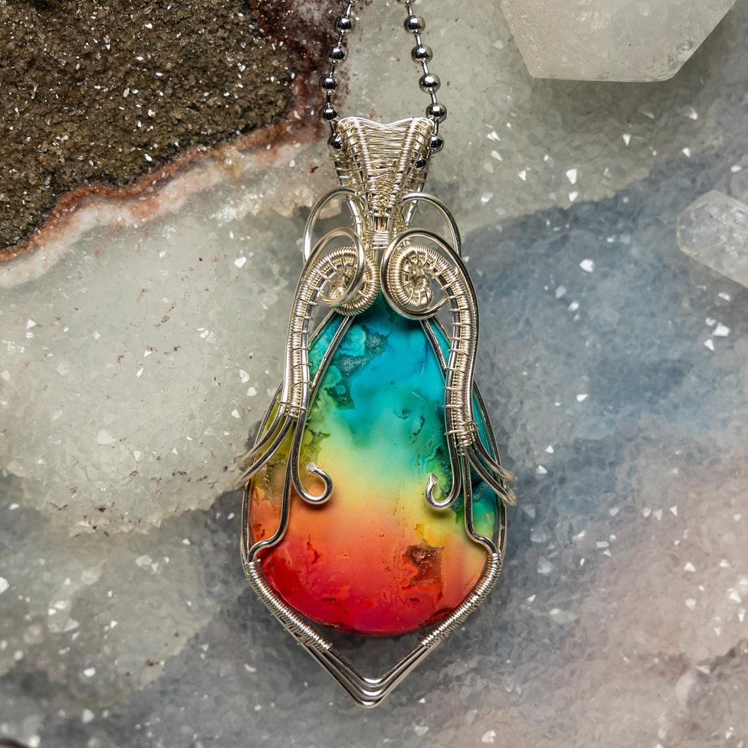 Chakra Agate Wire Wrap Crystal Pendant - Chakra Balance-Wire Wraps-Crystal Destiny-Chakra Agate-2.75"-Crystal Destiny