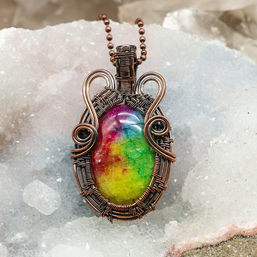 Chakra Agate Wire Wrap Crystal Pendant - Energy Balance-Wire Wraps-Crystal Destiny-Chakra Dyed Agate-2.45"-Crystal Destiny