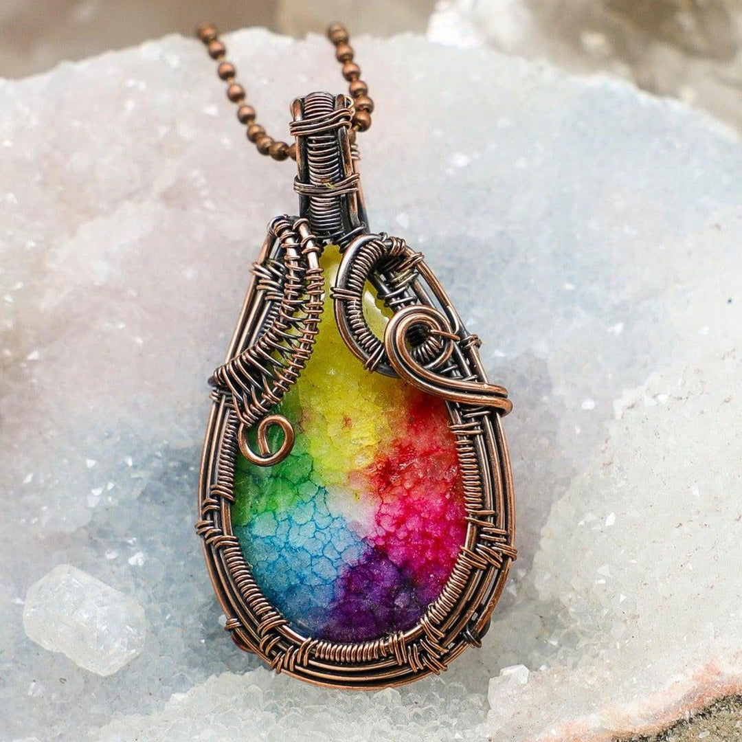 Chakra Agate Wire Wrap Crystal Pendant - Seven Colors-Wire Wraps-Crystal Destiny-Chakra Dyed Agate-2.50"-Crystal Destiny