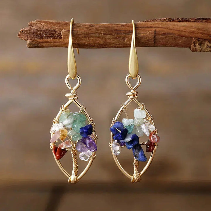 Chakra Tree of Life Crystal Dangle Earrings