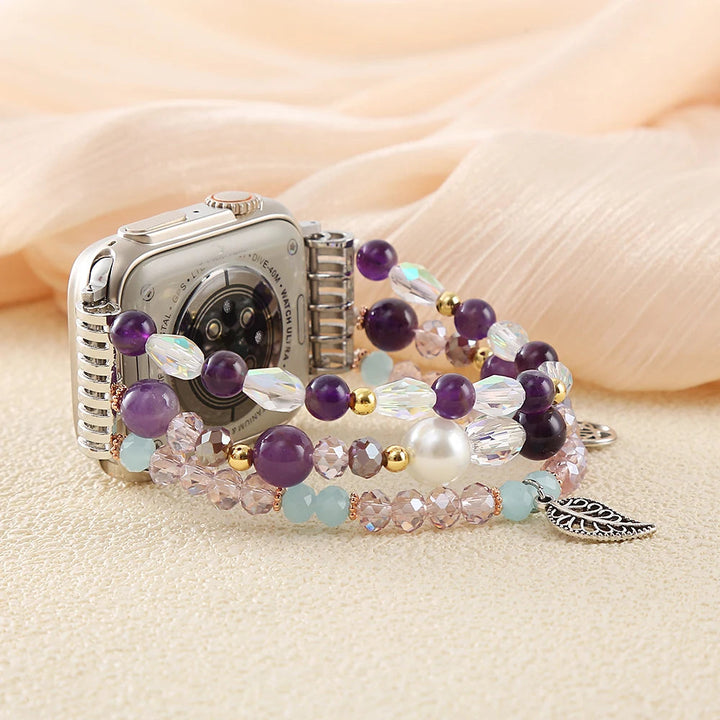 Charming Leaf Charm & Amethyst Crystal Apple Watch Band