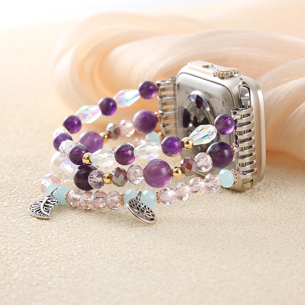 Charming Leaf Charm & Amethyst Crystal Apple Watch Band