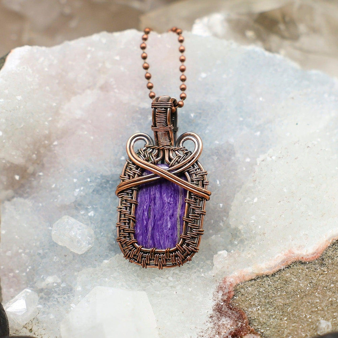 Charoite Wire Wrap Pendant - 2.25"