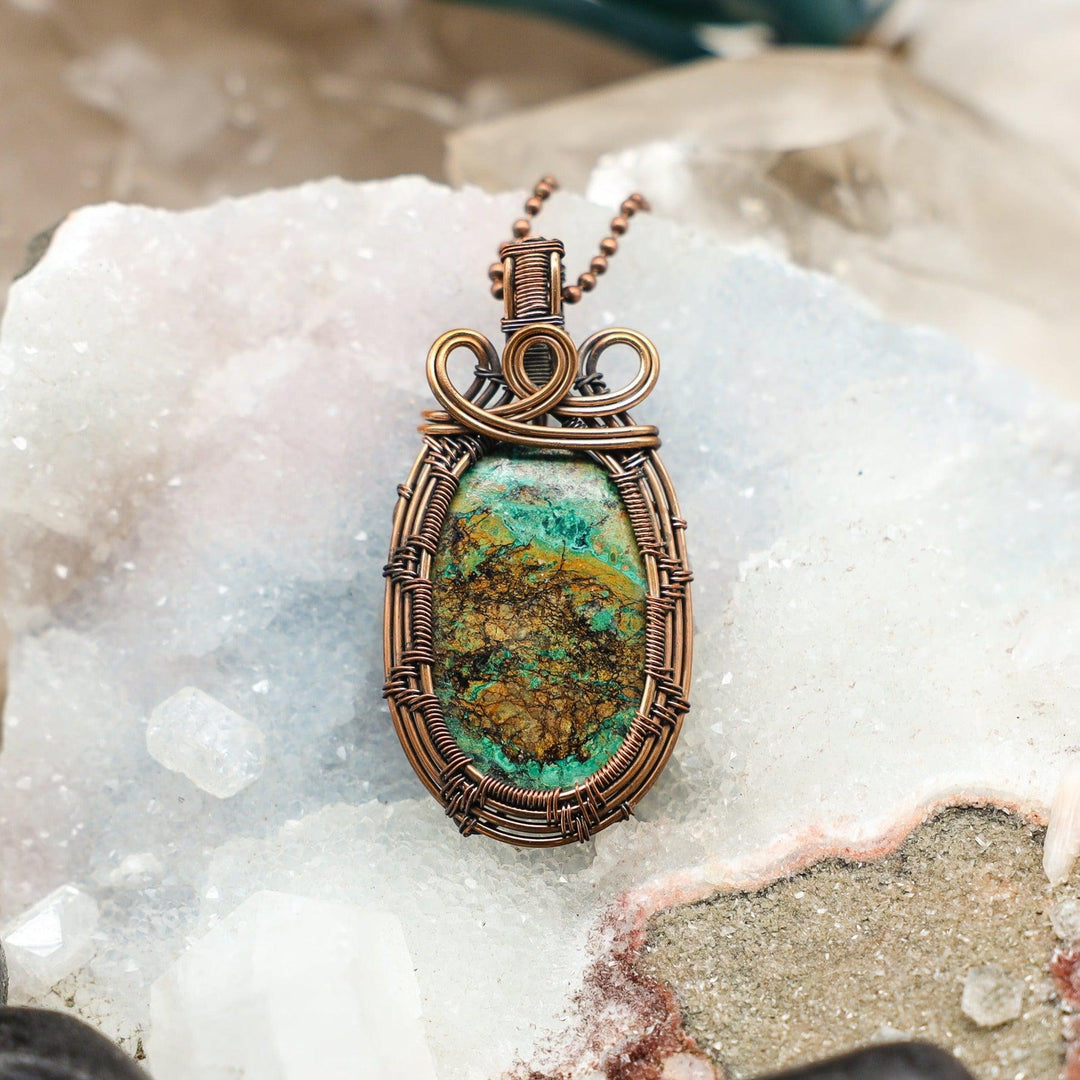 Chrysocolla Oval Wire Wrap Crystal Pendant-Wire Wraps-Crystal Destiny-Chrysocolla-2.65"-Crystal Destiny