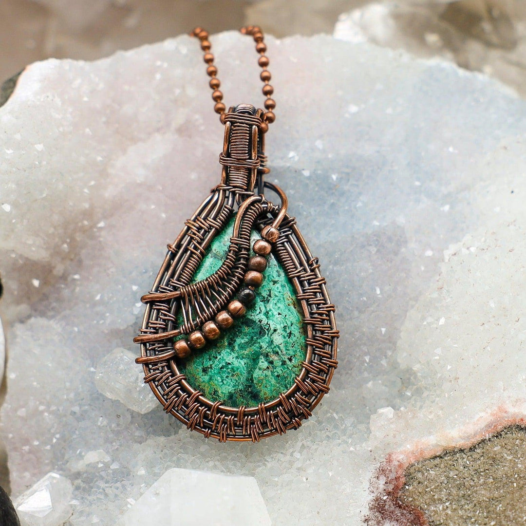 Chrysocolla Teardrop Wire Wrap Crystal Pendant-Wire Wraps-Crystal Destiny-Chrysocolla-2.45"-Crystal Destiny