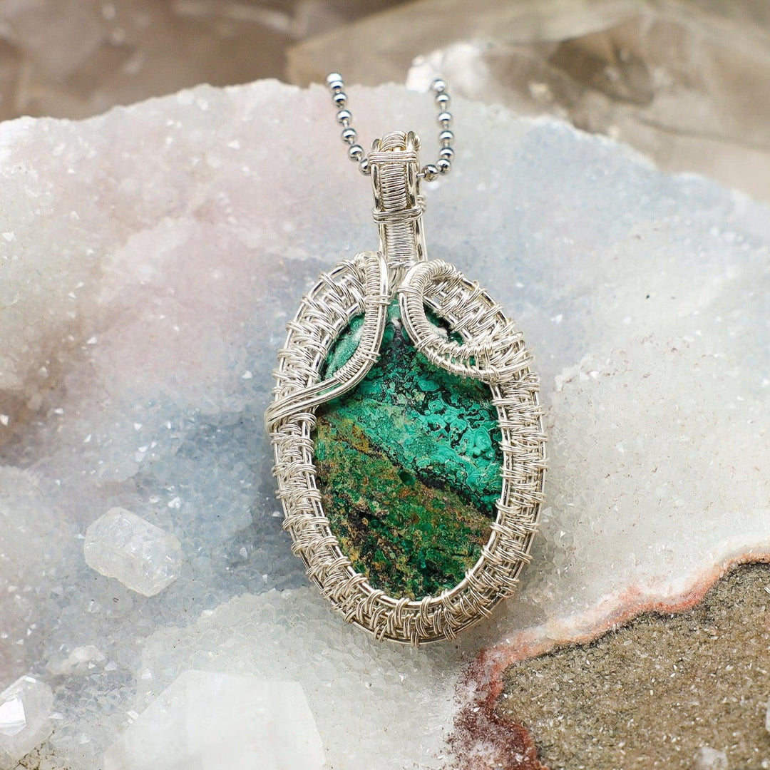 Chrysocolla Wire Wrap Crystal Pendant - Turquoise-Wire Wraps-Crystal Destiny-Chrysocolla-2.65"-Crystal Destiny