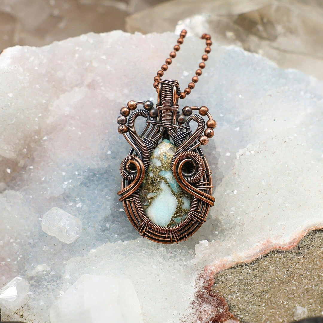 Chrysocolla Wire Wrap Pendant - 2.25"