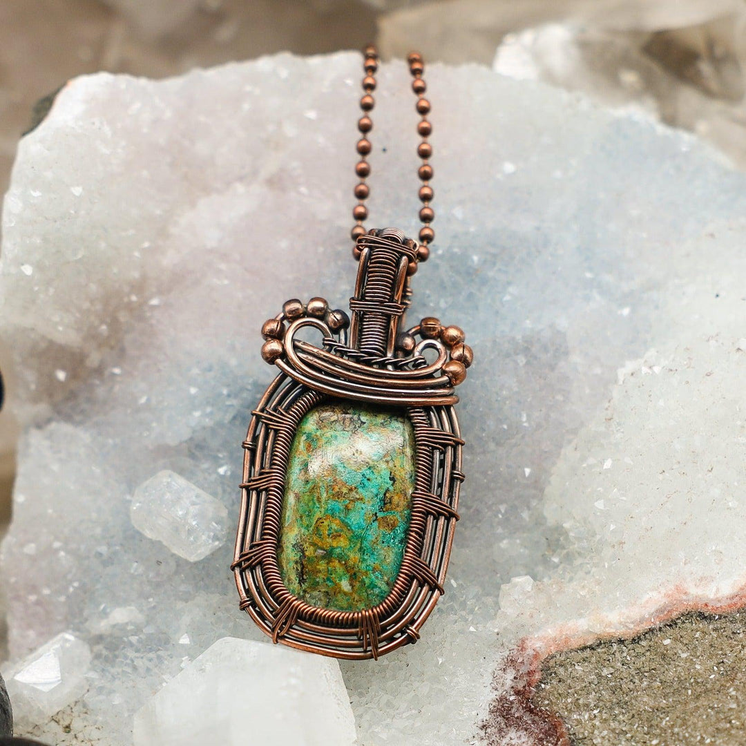 Chrysocolla Wire Wrap Pendant - 2.25"