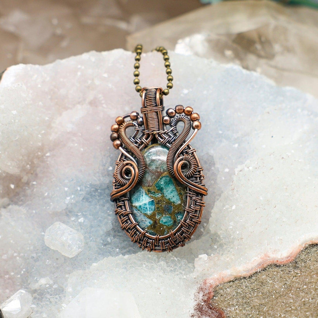 Chrysocolla Wire Wrap Pendant - 2.25"