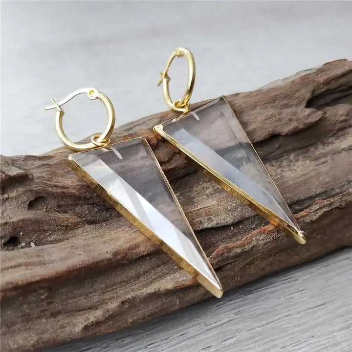 Clear Crystal Quartz Triangle Shaped Earrings