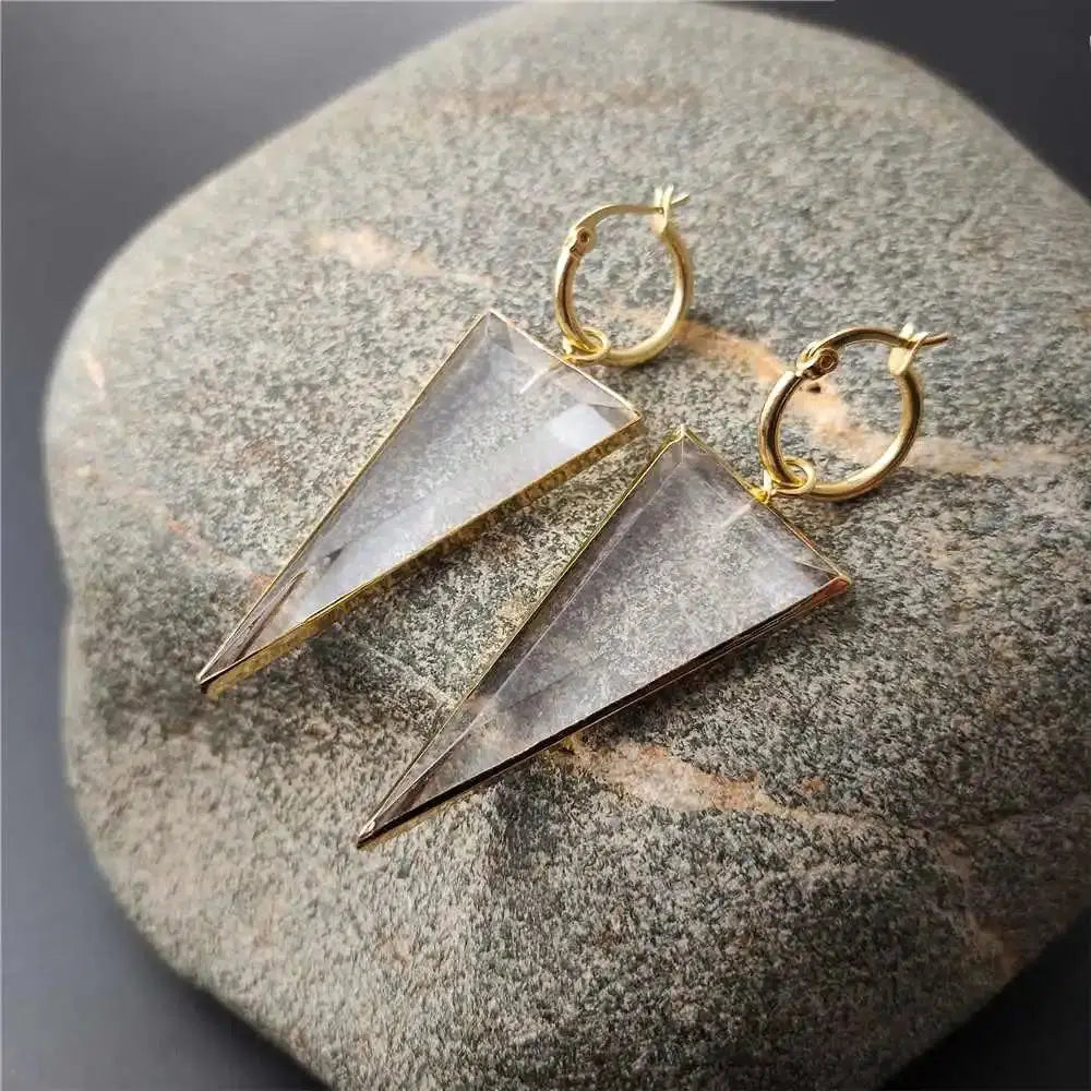 Clear Crystal Quartz Triangle Shaped Earrings