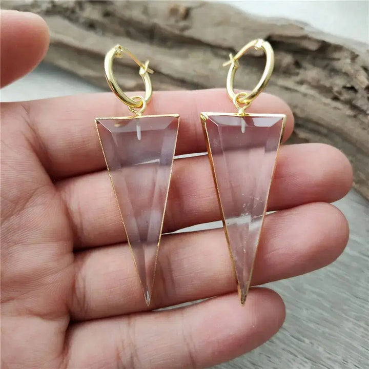 Clear Crystal Quartz Triangle Shaped Earrings