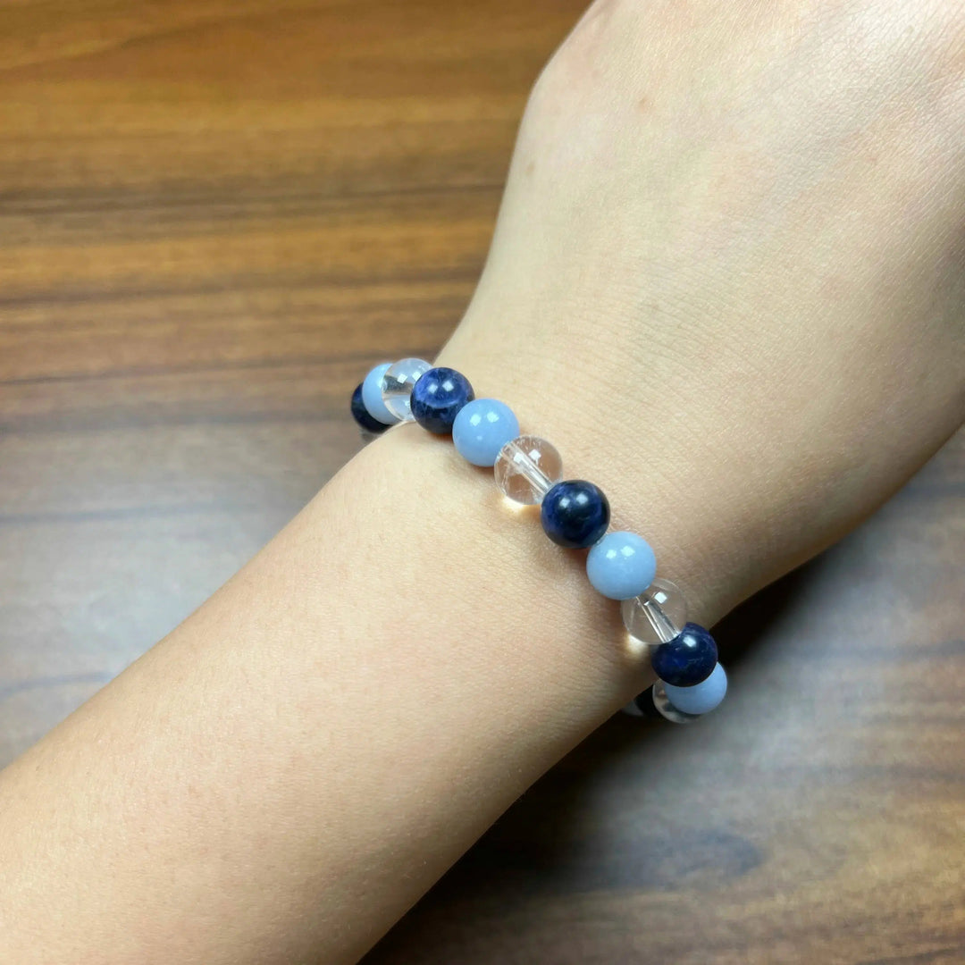 Clear Quartz, Angelite, Sodalite 8 mm Round Bracelet