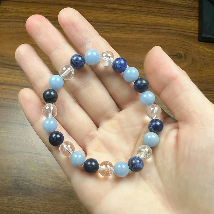 Clear Quartz, Angelite, Sodalite 8 mm Round Bracelet