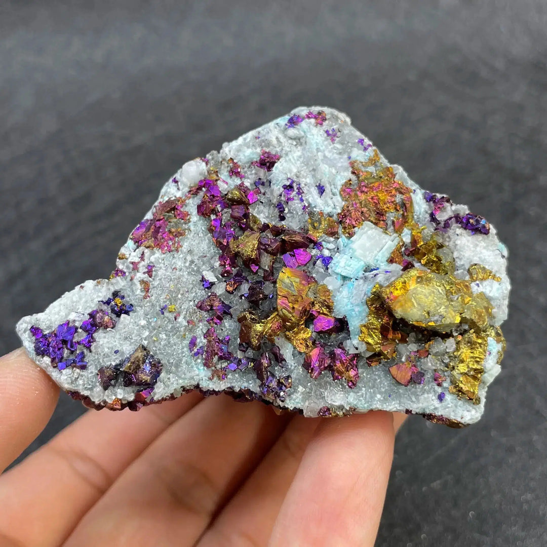 Colorful Pyrite Chalcopyrite Quartz Raw Specimen