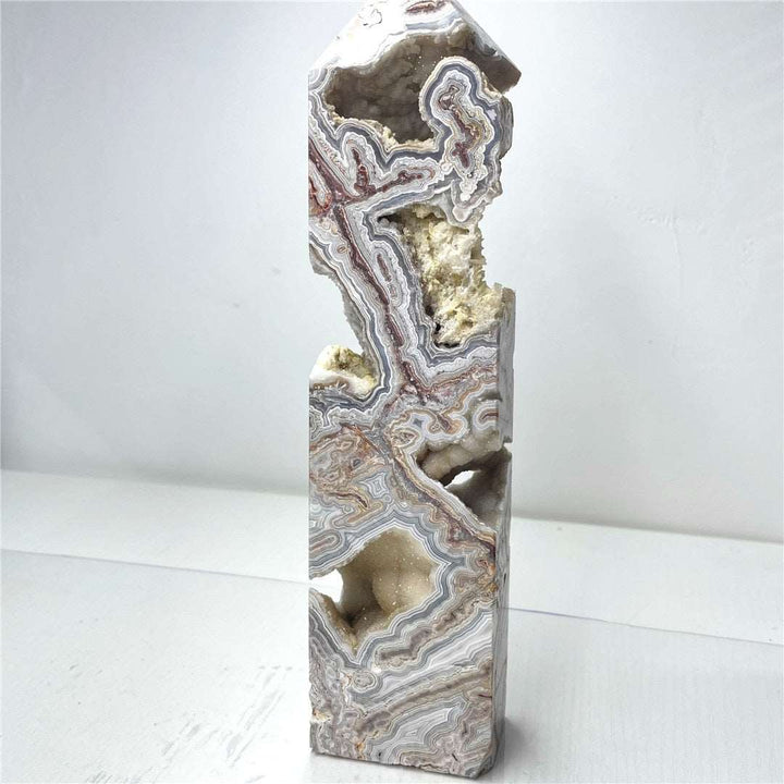 Crazy Lace Agate Crystal Obelisk With Druzy's