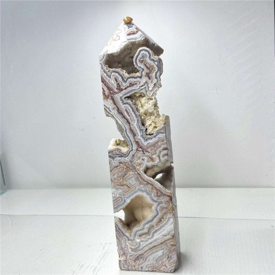 Crazy Lace Agate Crystal Obelisk With Druzy's