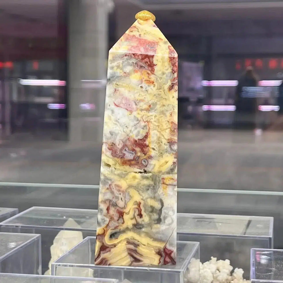 Crazy Lace Agate Obelisk Tower