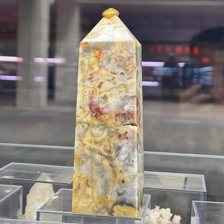 Crazy Lace Agate Obelisk Tower