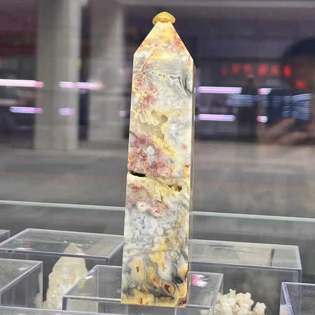 Crazy Lace Agate Obelisk Tower