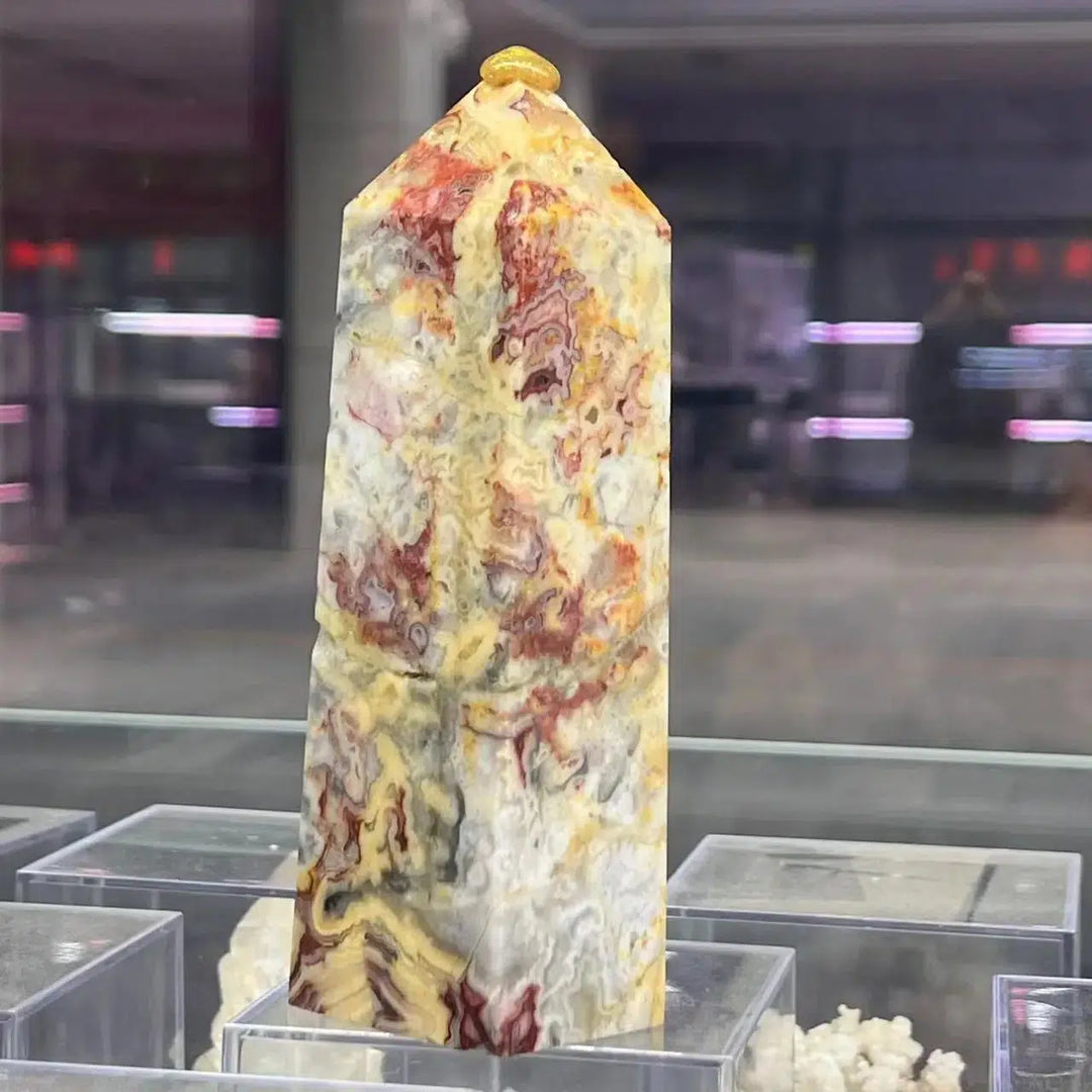 Crazy Lace Agate Obelisk Tower