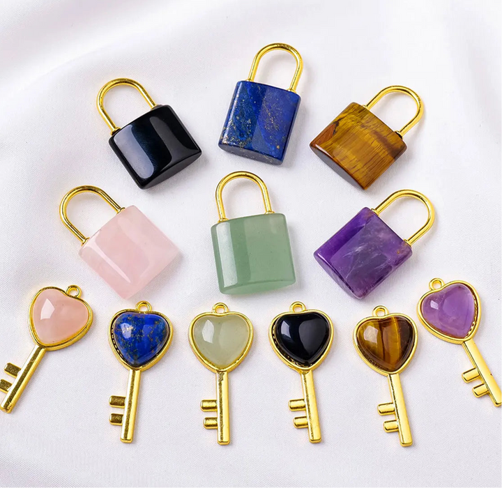 Crystal Lovers Locks & Key Pendant