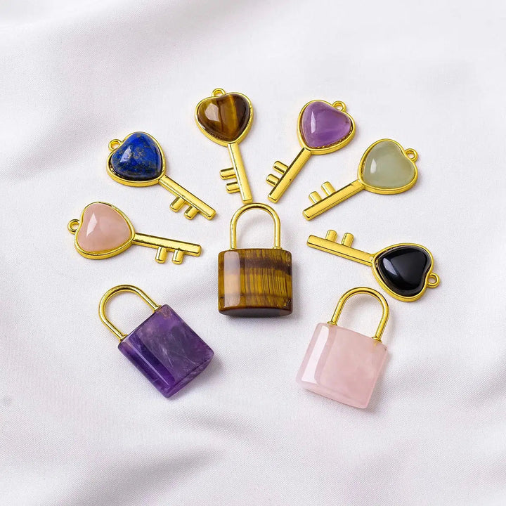 Crystal Lovers Locks & Key Pendant