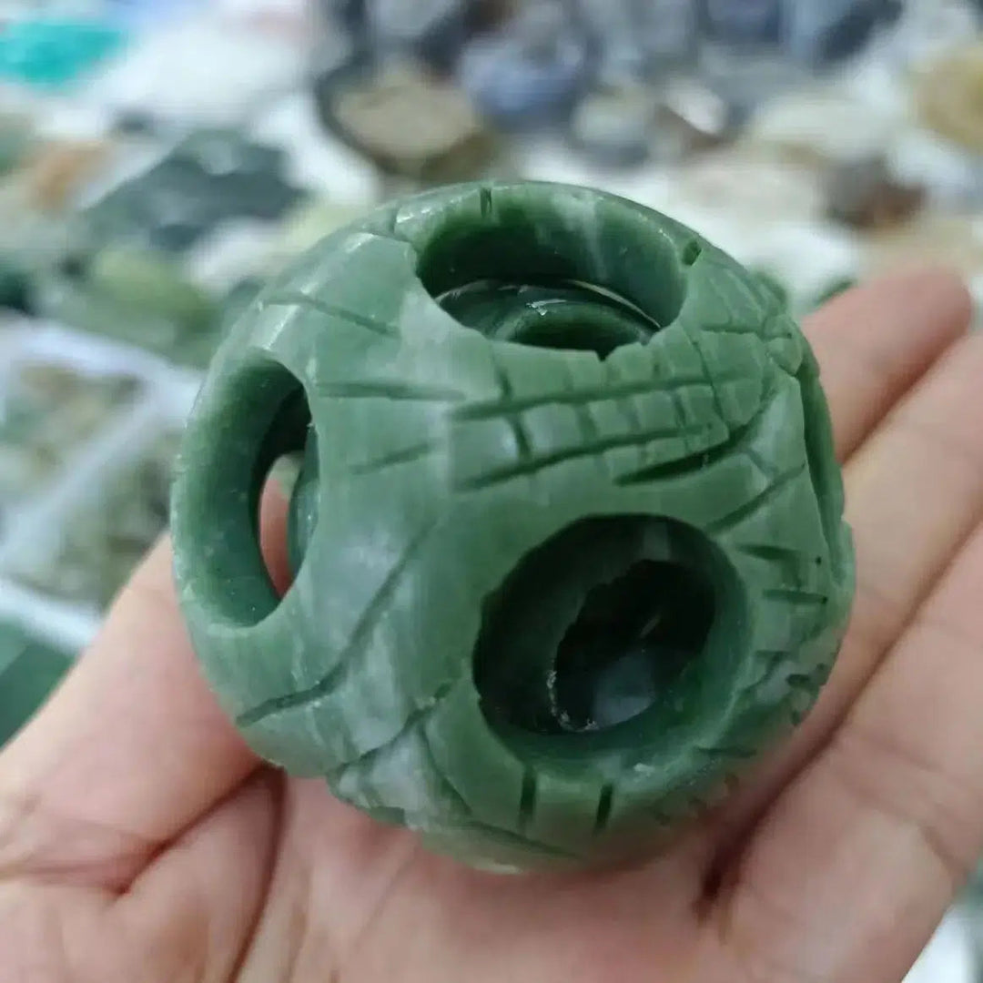 Cyan Jade Carved Inclusion Sphere