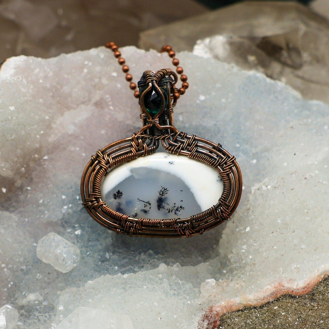 Dendritic Agate Oval Wire Wrap Crystal Pendant-Wire Wraps-Crystal Destiny-Agate-2"-Crystal Destiny