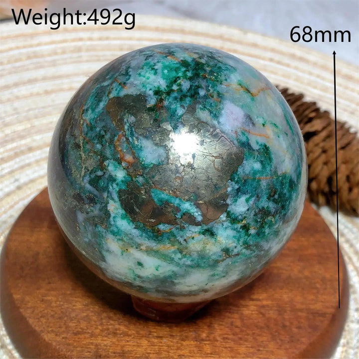 Dioptase and Pyrite Sphere