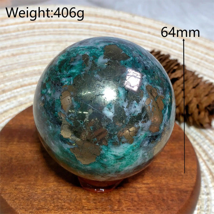 Dioptase and Pyrite Sphere