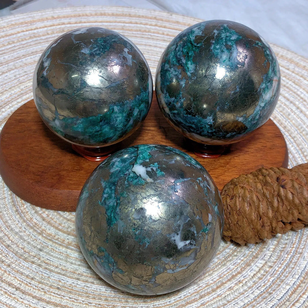 Dioptase and Pyrite Sphere