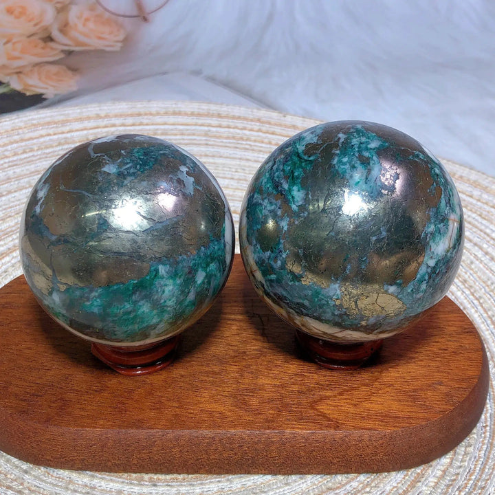 Dioptase and Pyrite Sphere