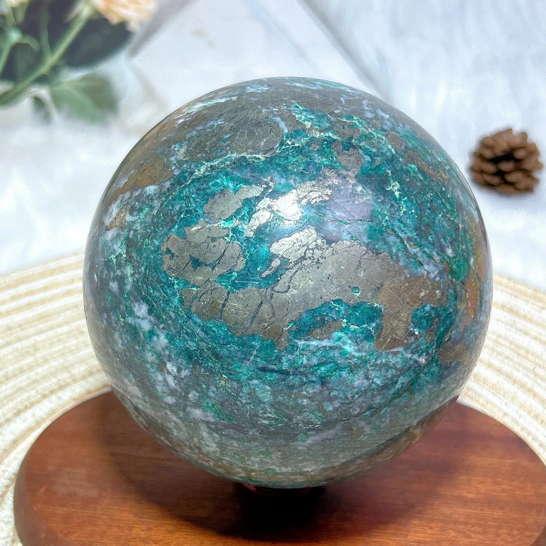 Dioptase and Pyrite Sphere