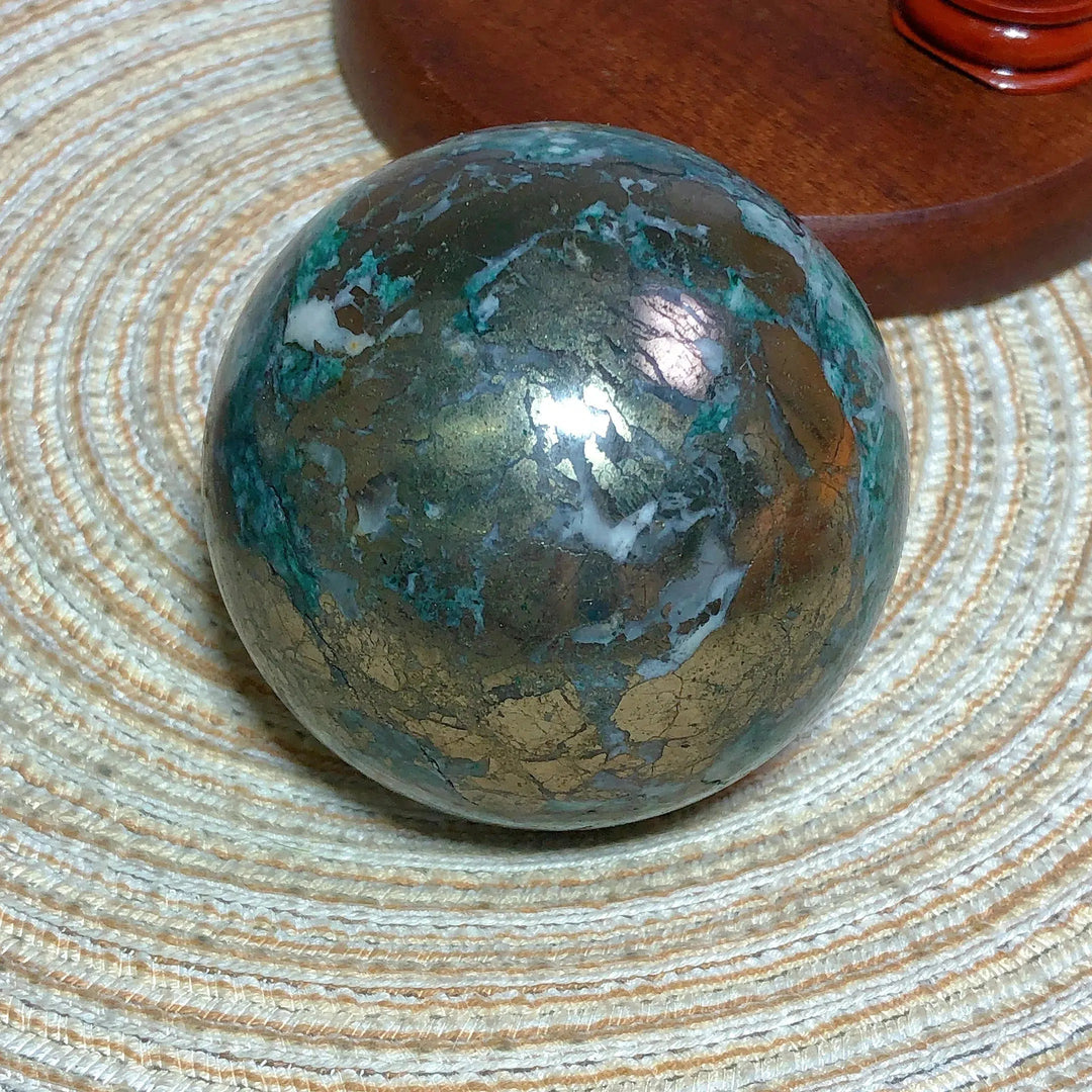 Dioptase and Pyrite Sphere