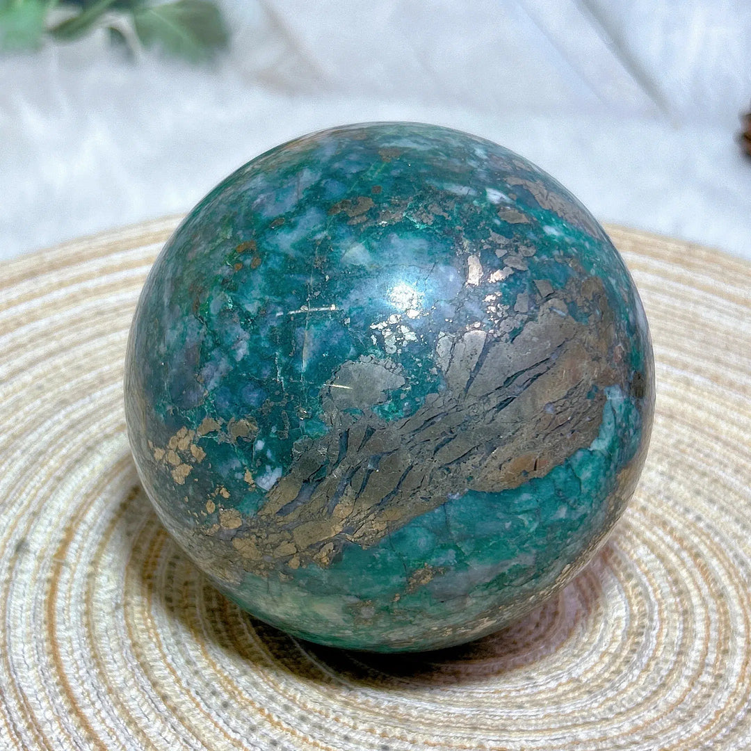 Dioptase and Pyrite Sphere