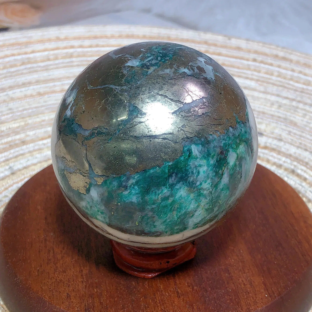 Dioptase and Pyrite Sphere