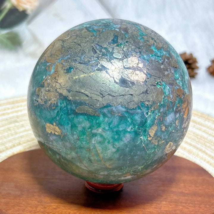 Dioptase and Pyrite Sphere