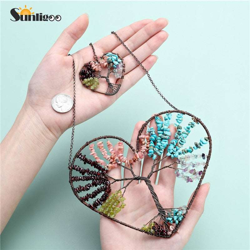 Double Heart Crystal Tree of Life Hanging Ornament