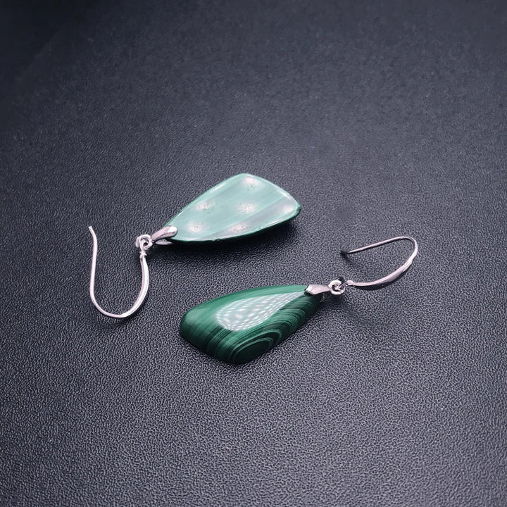 Elegant Natural Malachite Earrings Sterling 925 Silver