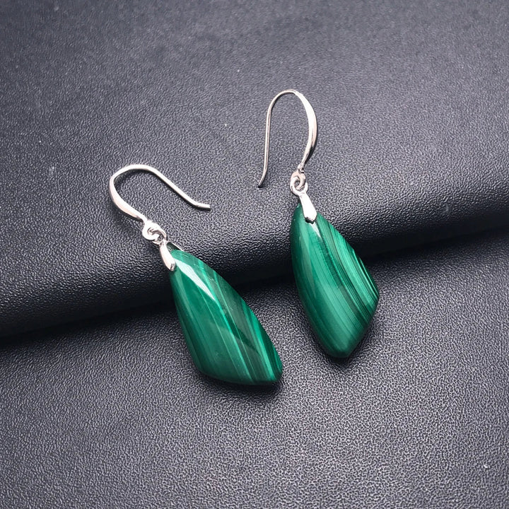 Elegant Natural Malachite Earrings Sterling 925 Silver