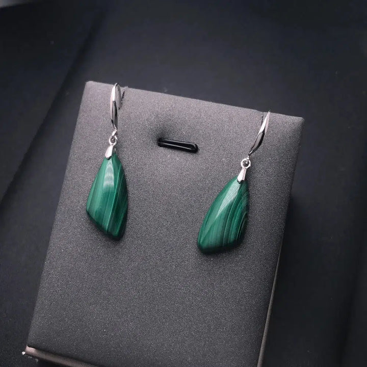 Elegant Natural Malachite Earrings Sterling 925 Silver