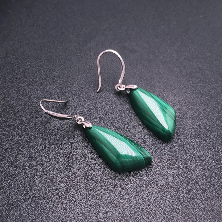 Elegant Natural Malachite Earrings Sterling 925 Silver