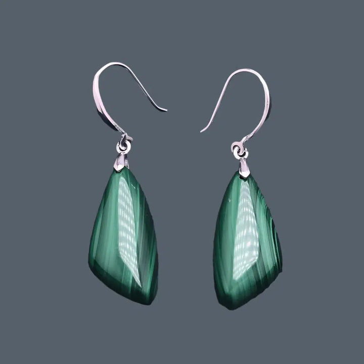 Elegant Natural Malachite Earrings Sterling 925 Silver