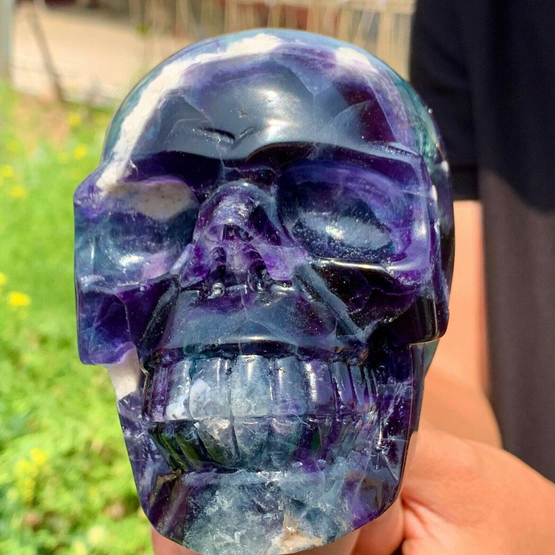 Fluorite Crystal Hand Carved Skull