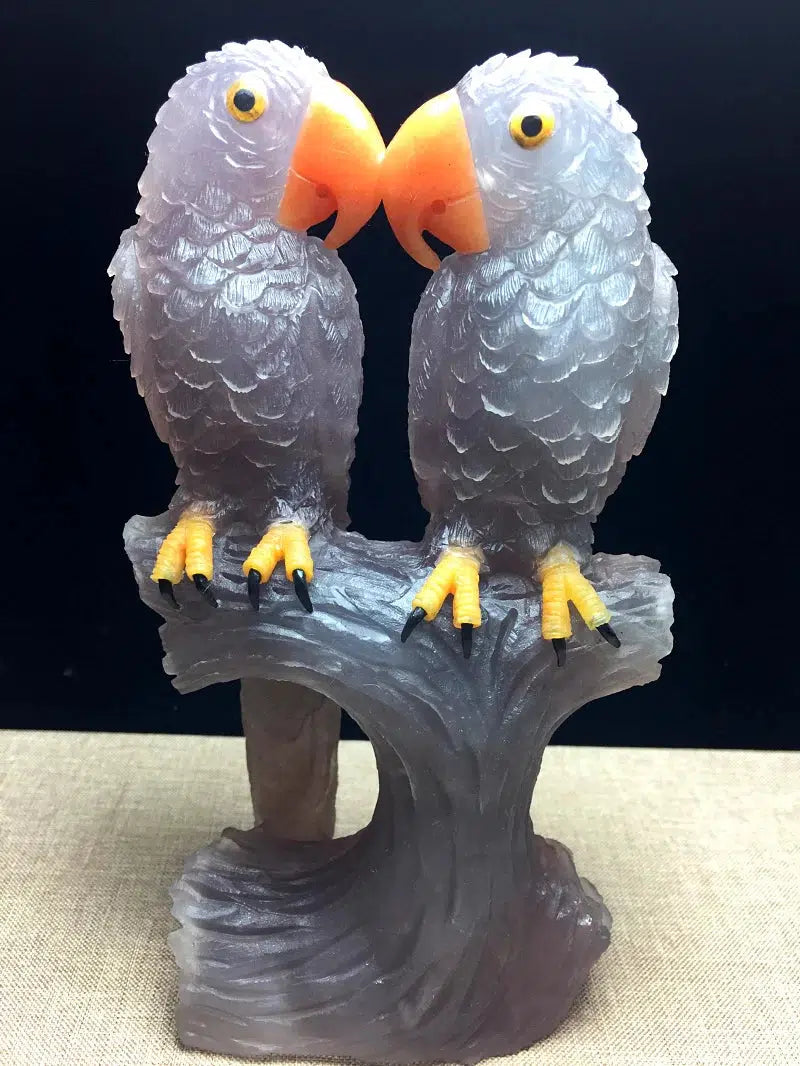 Fluorite Parrot Lovers Carving